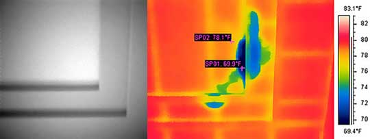 Thermal scan of the ceiling reveals hidden moisture damage.