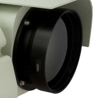 Closeup of the M5 short range thermal border security camera zoom lens