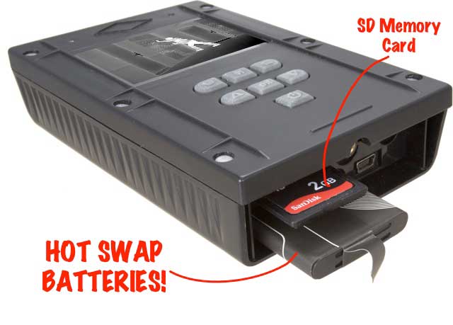 The Waterproof DVR features an SD card & hot swappable batteries!