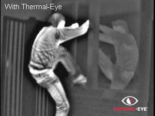 Thermal image of a guy breaking & entering a house