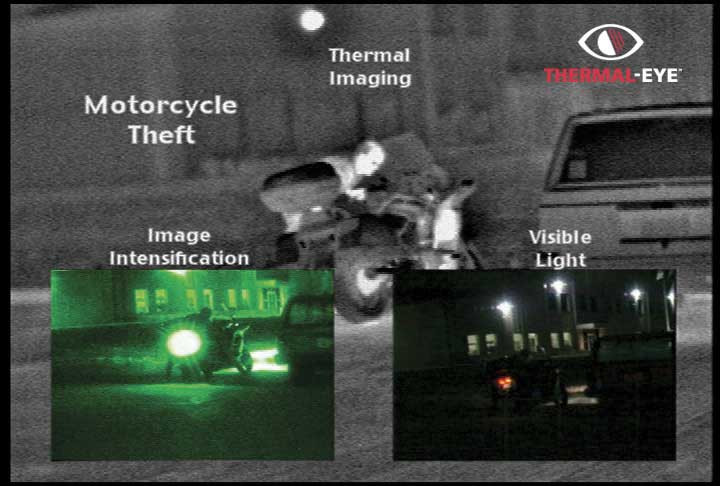 A thermal image of motorcycle theft taken with the used thermal imaging systems