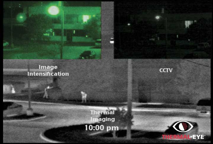 A thermal security image at night taken with the used thermal imaging systems