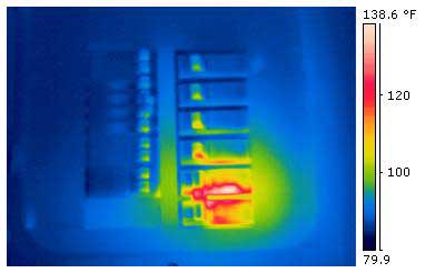 Predictive maintenance infrared image of electrical circuit breaker box.