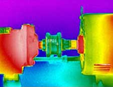 A thermal image of moving gears taken with the RAZ-IR NANO HT Infrared Camera