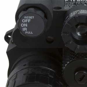 Closeup of P15 night vision goggles buttons