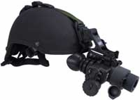 A side view of T7 thermal goggles mounted on a helmet