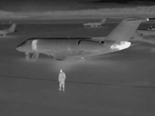 A thermal image of an airplane