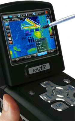 Closeup of the RAZ-IR NANO HT industrial thermal camera touch screen