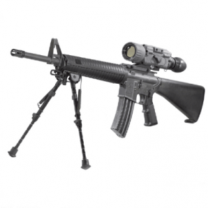 An X26 tactical thermal scope mounted on a rifle on a stand