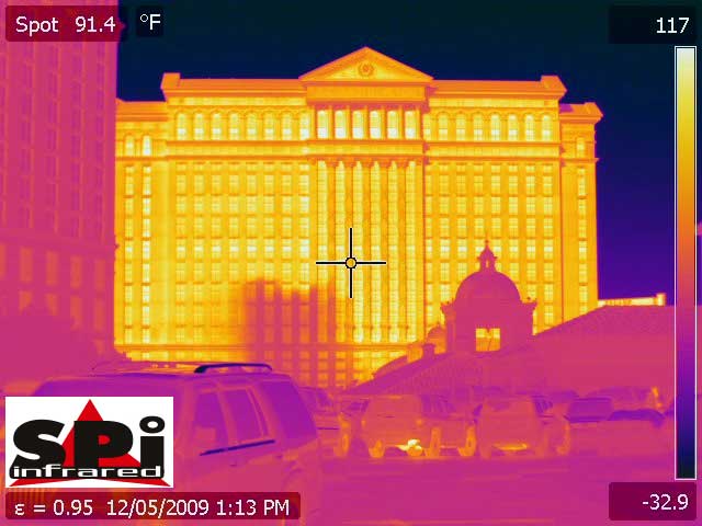 A thermal image of Caesar's Palace in Las Vegas, NV