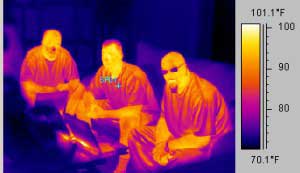 A thermal image of people