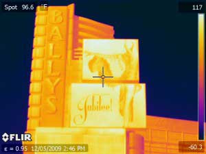 Infrared image of Bally's taken with a FLIR PM 640 thermal imaging camera