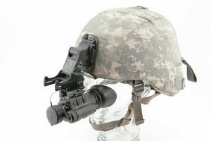 HTMI FLIR mini thermal monocular mounted on a kevlar helmet