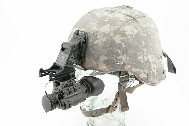 HTMI FLIR mini thermal monocular mounted on a kevlar helmet - SPI Corp
