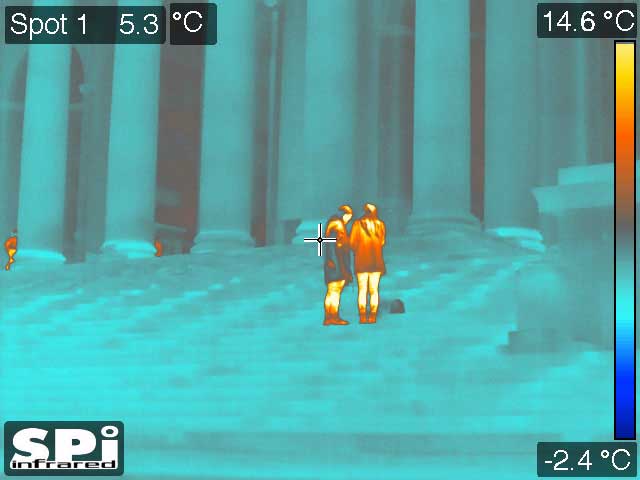 people at the Jefferson Memorial in Washington, DC as seen through our PTZ thermal imaging cameras