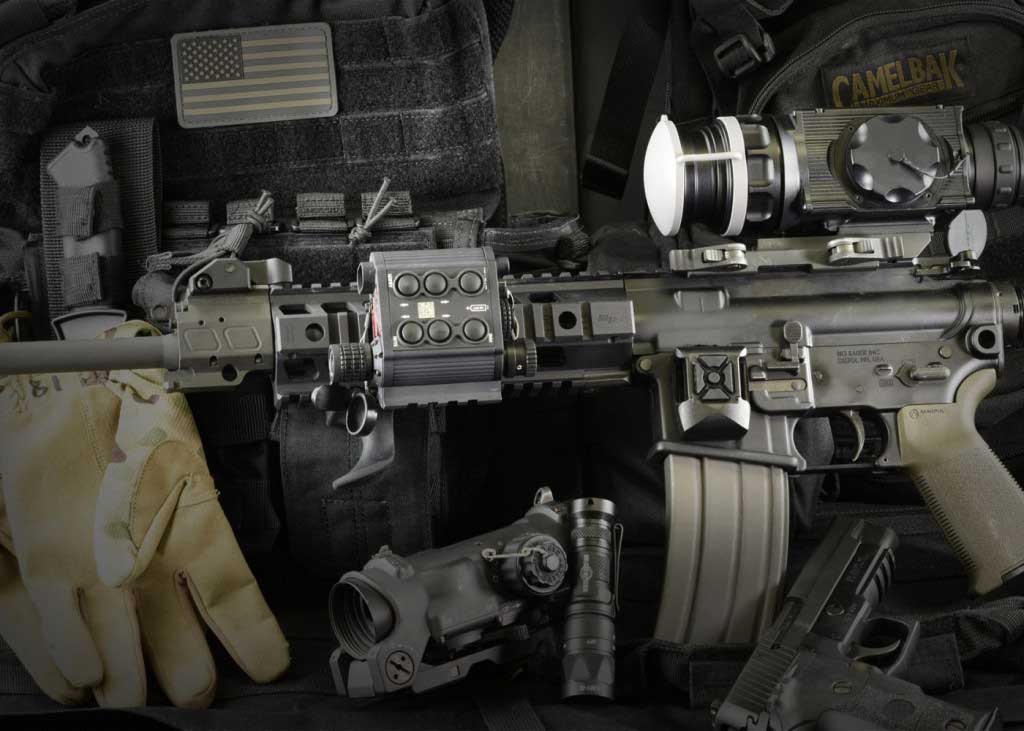 The TMSLS tactical laser sight can be mounted on a rifle.