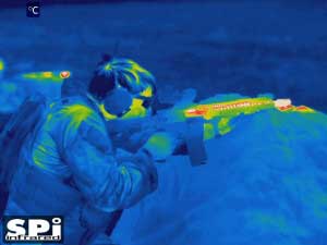 Color FLIR infrared image of a soldier at a shooting range