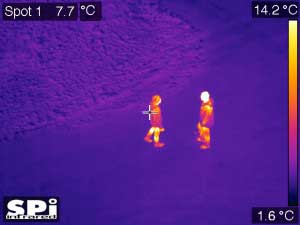 Thermal drone image of people in full color infrared