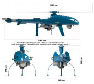 Exocet all weather low cost VTOL UAV UAS Unmanned drone with EOIR Gyro Stabilized Thermal FLIR HD Zoom Gimbal turret Payload